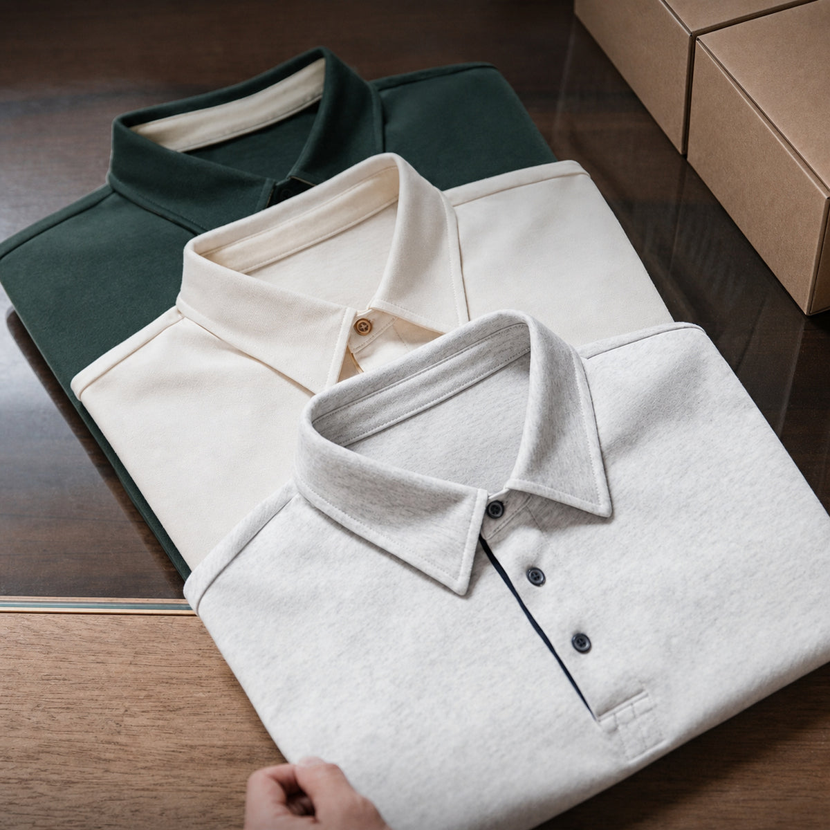Folded creamy white retro polo showing collar and placket
